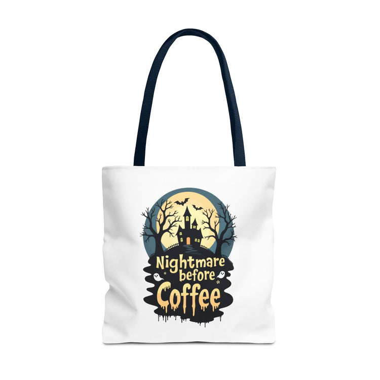 Nightmare Before Coffee Tote Bag, Halloween Tote, Spooky Drink Carrier, Gift for Coffee Lovers, AOP Design Bag Printify