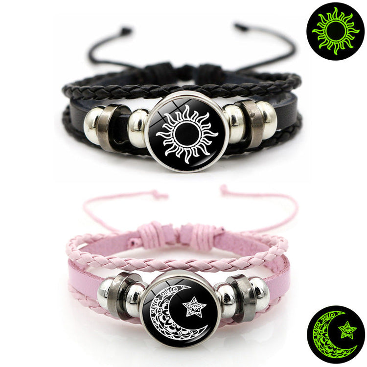 Luminous Sun And Moon Lovers Couple Leather Bracelet My Store