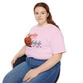 Halloween Skeleton Pumpkin Tee, Spooky Graphic Shirt, Unisex Fall Fashion, Halloween Costume Top, Fun October Apparel Printify