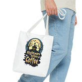 Nightmare Before Coffee Tote Bag, Halloween Tote, Spooky Drink Carrier, Gift for Coffee Lovers, AOP Design Bag Printify