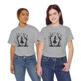 Whimsical Forest Silhouette Tee, Unisex Heavy Cotton T-Shirt, Fall Fashion, Halloween Shirt, Nature Lover Gift Printify