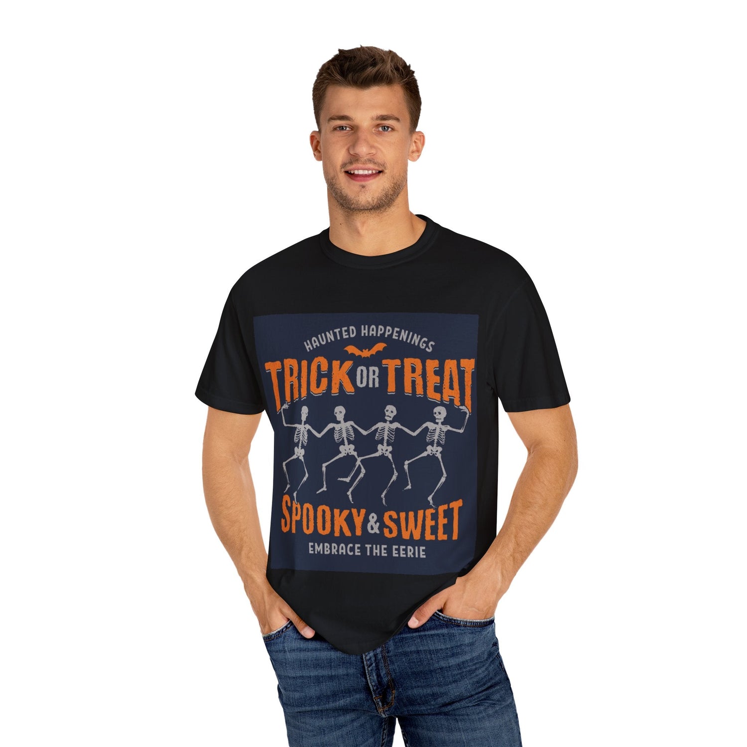 Halloween Skeleton T-Shirt, Trick or Treat Shirt, Spooky Fashion, Unisex Graphic Tee, October Festive Apparel, Halloween Gift Printify