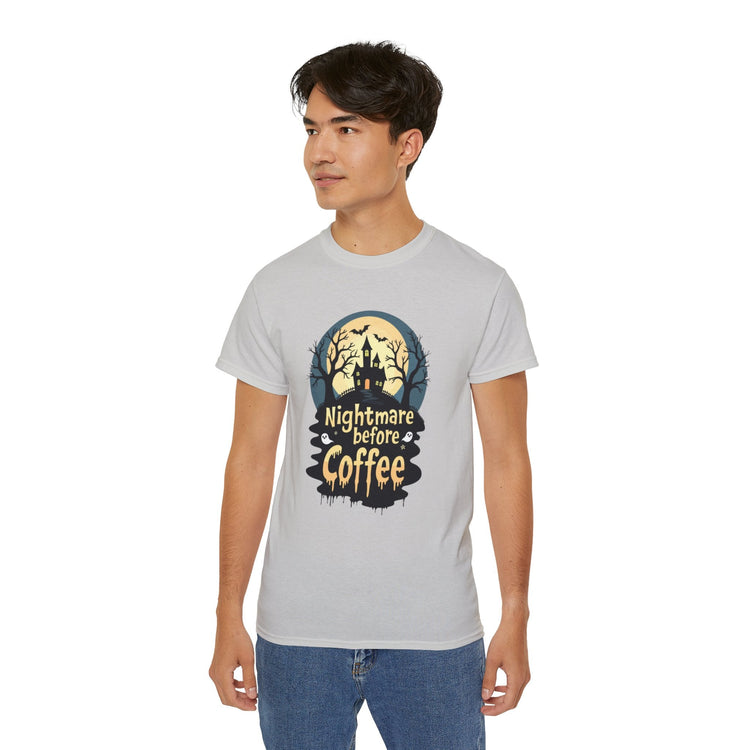 Nightmare Before Coffee Tee, Halloween T-Shirt, Coffee Lover Gift, Spooky Shirt, Unisex Graphic Tee, Autumn Apparel Printify