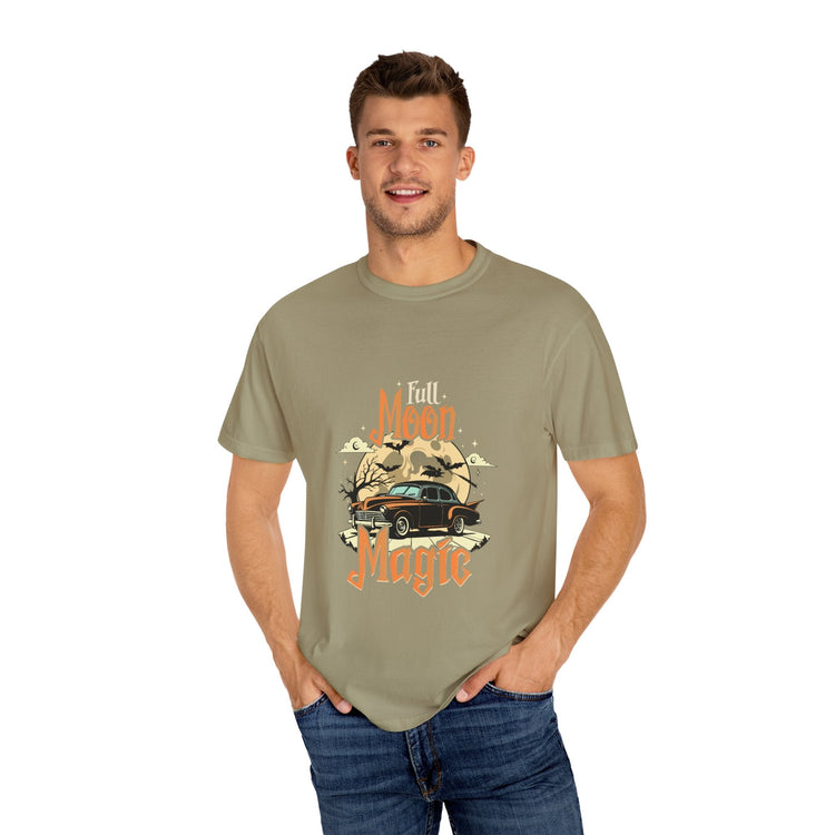 Moon Magic Unisex Garment-Dyed T-shirt, Vintage Car Tee, Astrology Gift, Casual Wear, Moon Lover Apparel, Unisex Soft T-shirt Printify