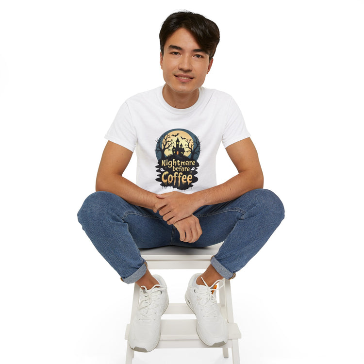 Nightmare Before Coffee Tee, Halloween T-Shirt, Coffee Lover Gift, Spooky Shirt, Unisex Graphic Tee, Autumn Apparel Printify