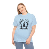 Whimsical Forest Silhouette Tee, Unisex Heavy Cotton T-Shirt, Fall Fashion, Halloween Shirt, Nature Lover Gift Printify