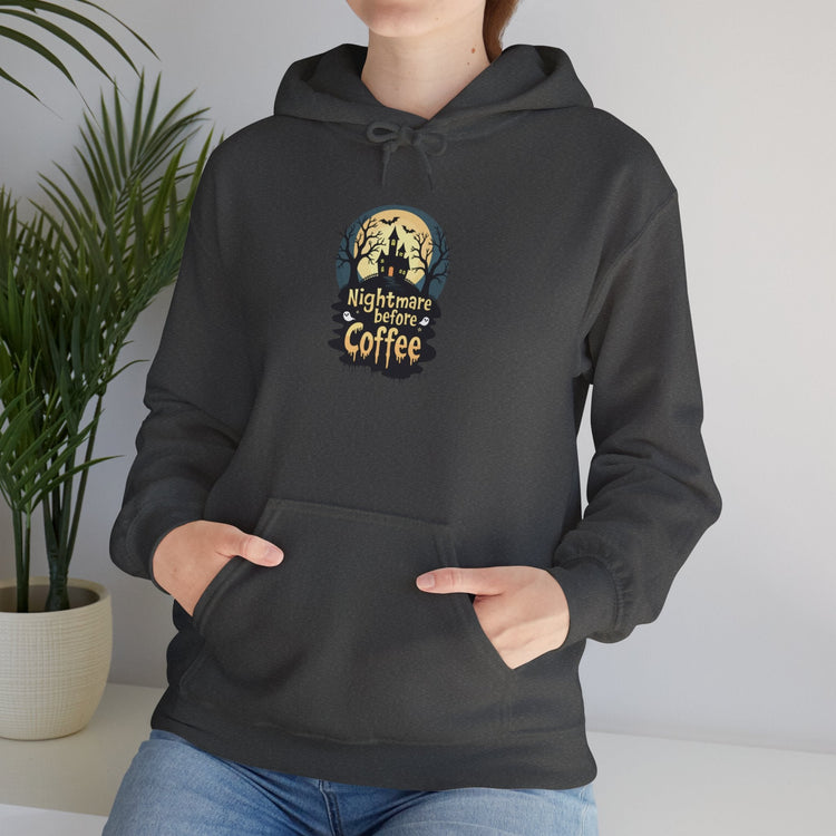 Nightmares before Coffee Hoodie, Cozy Unisex Sweatshirt, Gift for Coffee Lovers, Halloween Apparel, Fall Fashion Statement Printify