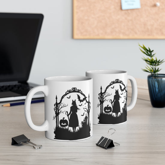 Spooky Silhouette Coffee Mug, Halloween Decor, Gothic Tea Cup, Witching Hour Gift, Dark Aesthetic Drinkware, Autumn Vibes Printify
