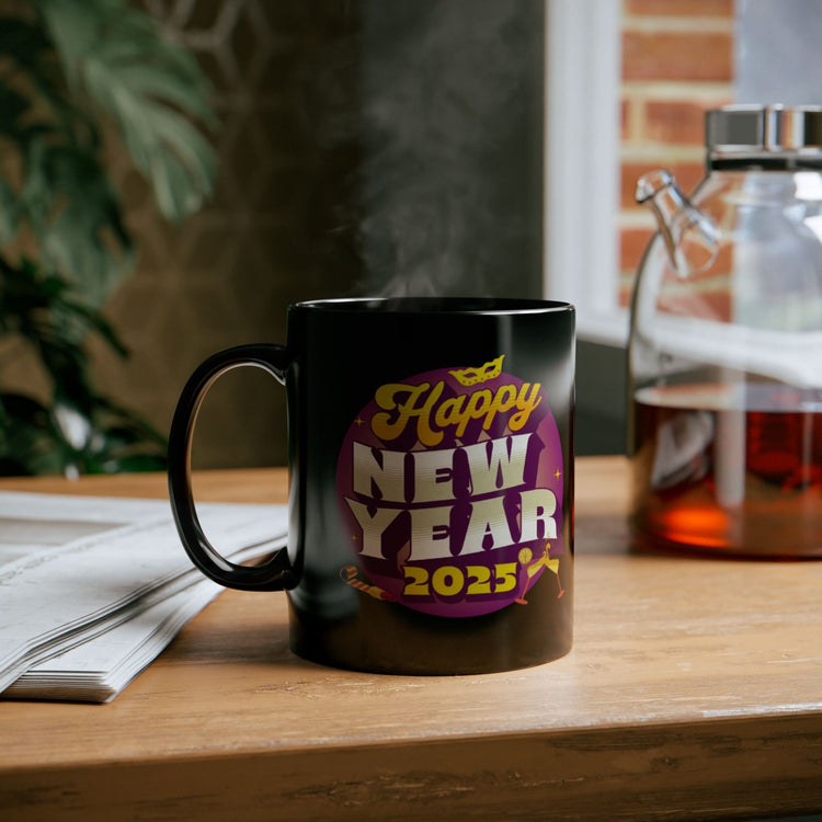 New Year Celebration Black Mug, Holiday Gift Mug, Funny Coffee Mug, 2025 New Year Mug, Birthday, Party Favor, Personalized Drinkware Printify