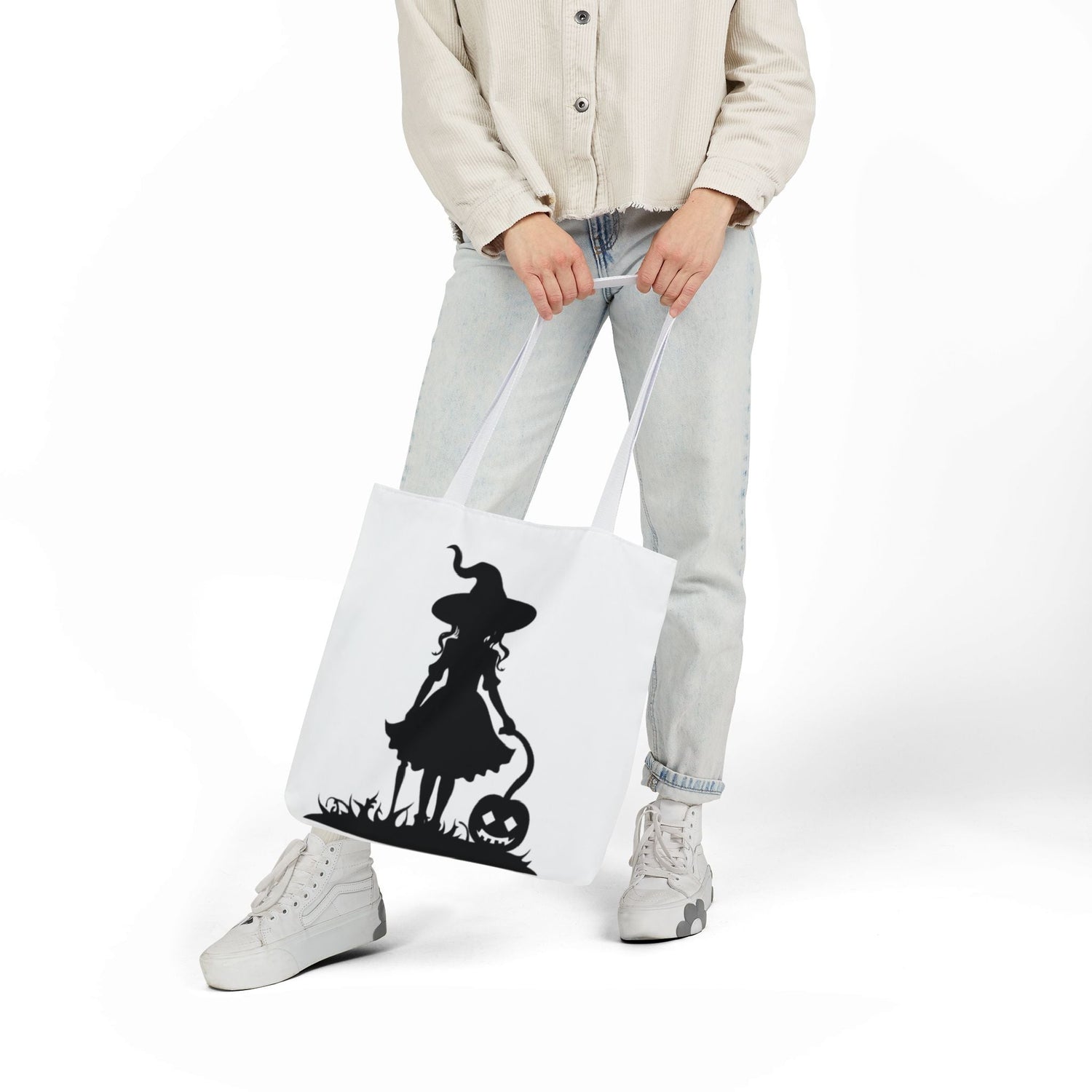 Halloween Witch Canvas Tote Bag, Spooky Treat Bag, Autumn Market Tote, Trick-or-Treat Bag, Gift for Witches, Seasonal Accessories Printify