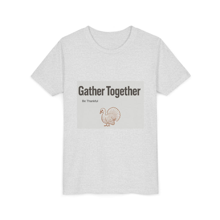 Gather Together Youth Tee - Thankful Thanksgiving Shirt, Kids Holiday T-Shirt, Family Gathering Outfit, Cute Fall Apparel, Youth [...] Printify