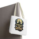 Nightmare Before Coffee Tote Bag, Halloween Tote, Spooky Drink Carrier, Gift for Coffee Lovers, AOP Design Bag Printify