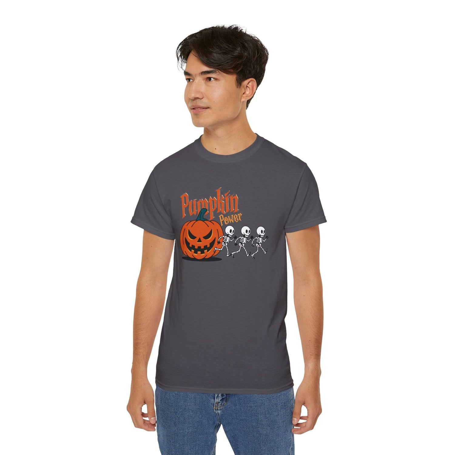 Halloween Skeleton Pumpkin Tee, Spooky Graphic Shirt, Unisex Fall Fashion, Halloween Costume Top, Fun October Apparel Printify