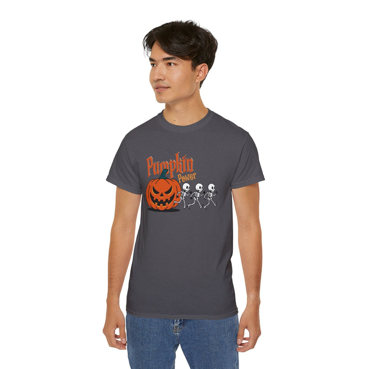 Halloween Skeleton Pumpkin Tee, Spooky Graphic Shirt, Unisex Fall Fashion, Halloween Costume Top, Fun October Apparel Printify