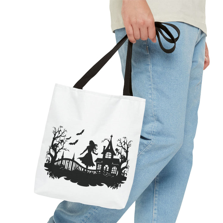 Spooky Silhouette Tote Bag - Halloween Gift, Witchy Style, Eco-Friendly Shopping, Causal Carryall, Gothic Art Design Printify