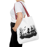 Spooky Silhouette Tote Bag - Halloween Gift, Witchy Style, Eco-Friendly Shopping, Causal Carryall, Gothic Art Design Printify