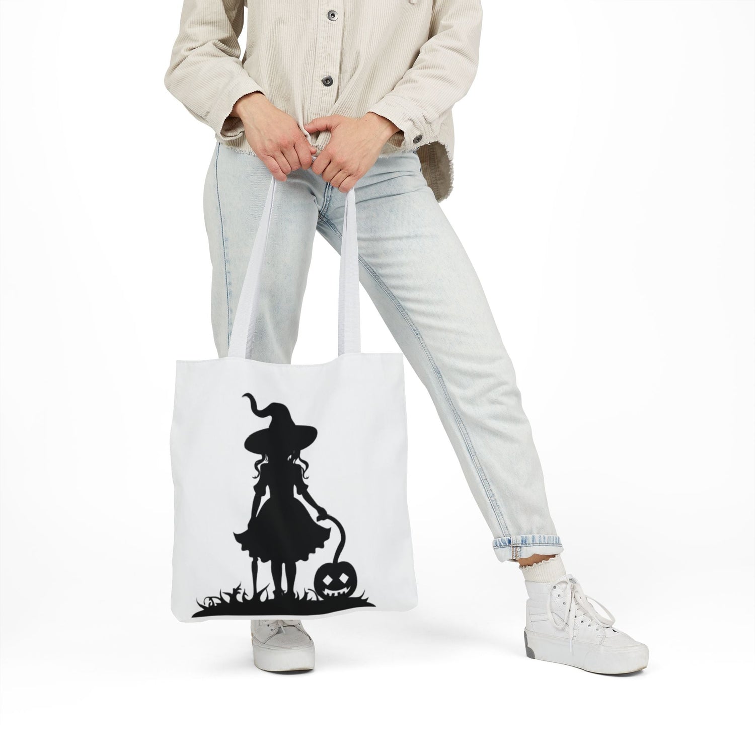 Halloween Witch Canvas Tote Bag, Spooky Treat Bag, Autumn Market Tote, Trick-or-Treat Bag, Gift for Witches, Seasonal Accessories Printify