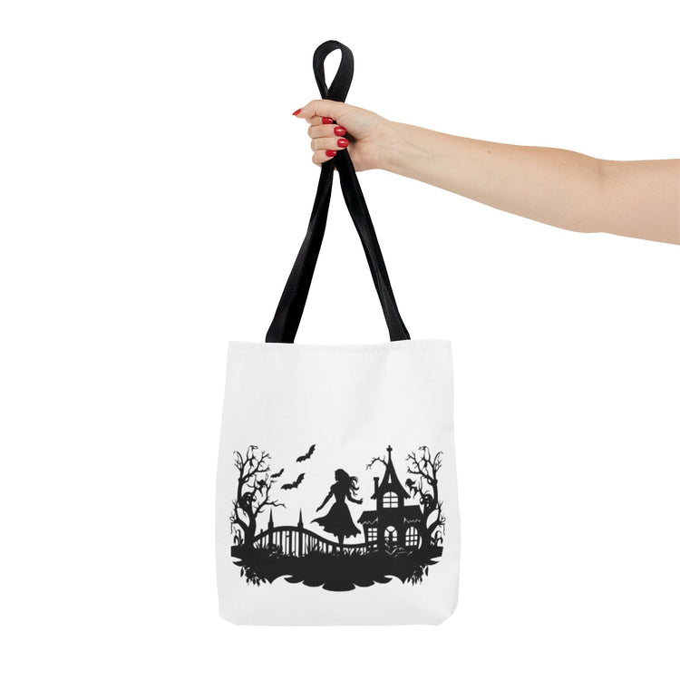 Spooky Silhouette Tote Bag - Halloween Gift, Witchy Style, Eco-Friendly Shopping, Causal Carryall, Gothic Art Design Printify
