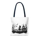 Spooky Silhouette Tote Bag - Halloween Gift, Witchy Style, Eco-Friendly Shopping, Causal Carryall, Gothic Art Design Printify