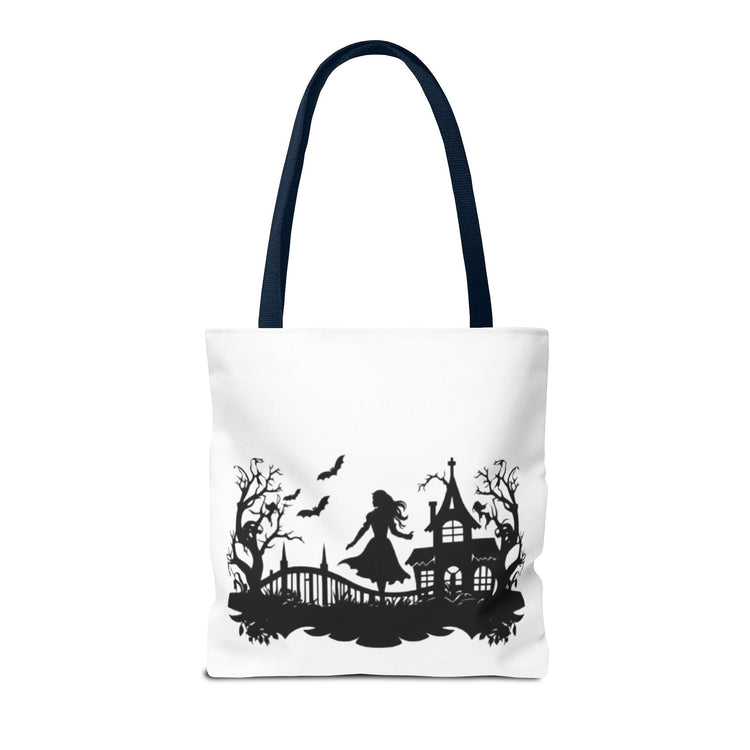 Spooky Silhouette Tote Bag - Halloween Gift, Witchy Style, Eco-Friendly Shopping, Causal Carryall, Gothic Art Design Printify