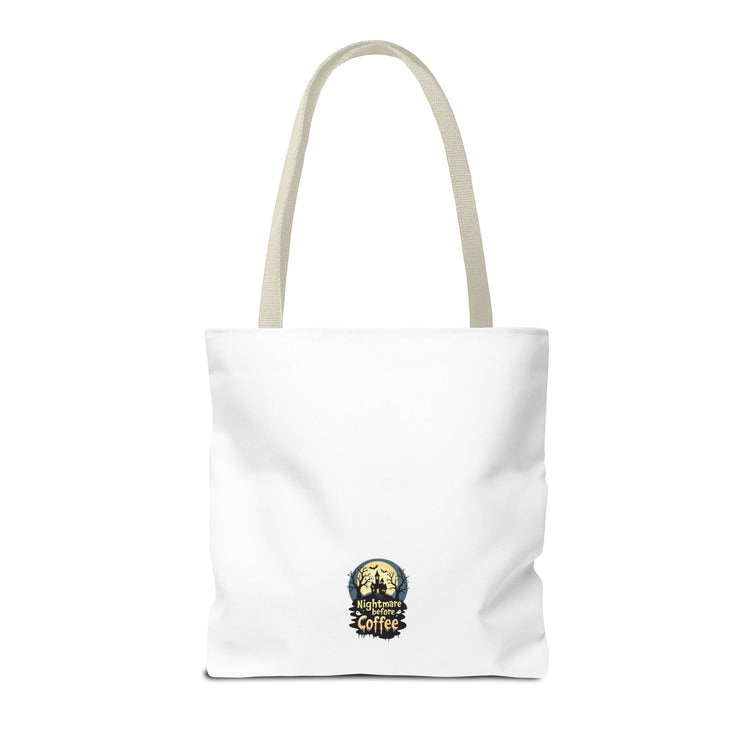 Nightmare Before Coffee Tote Bag, Halloween Tote, Spooky Drink Carrier, Gift for Coffee Lovers, AOP Design Bag Printify