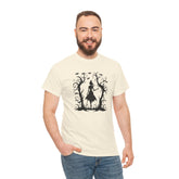 Whimsical Forest Silhouette Tee, Unisex Heavy Cotton T-Shirt, Fall Fashion, Halloween Shirt, Nature Lover Gift Printify