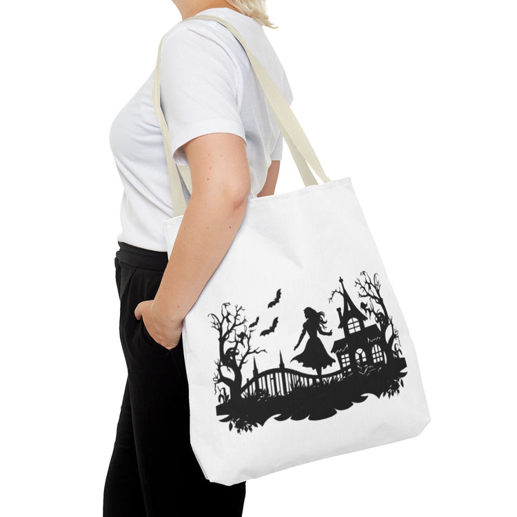 Spooky Silhouette Tote Bag - Halloween Gift, Witchy Style, Eco-Friendly Shopping, Causal Carryall, Gothic Art Design Printify