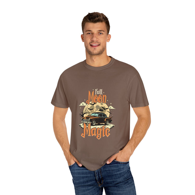 Moon Magic Unisex Garment-Dyed T-shirt, Vintage Car Tee, Astrology Gift, Casual Wear, Moon Lover Apparel, Unisex Soft T-shirt Printify