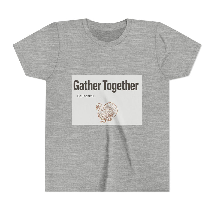 Gather Together Youth Tee - Thankful Thanksgiving Shirt, Kids Holiday T-Shirt, Family Gathering Outfit, Cute Fall Apparel, Youth [...] Printify