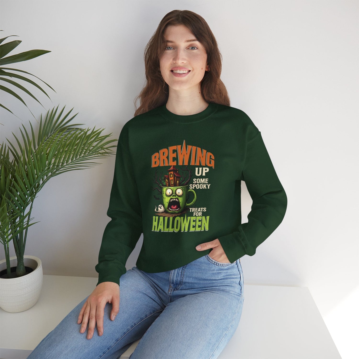 Skull Floral Crewneck Sweatshirt, Unisex Pullover Sweater, Halloween Apparel, Cozy Gift, Trendy Streetwear Printify
