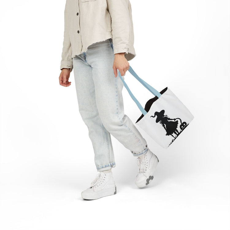 Halloween Witch Canvas Tote Bag, Spooky Treat Bag, Autumn Market Tote, Trick-or-Treat Bag, Gift for Witches, Seasonal Accessories Printify