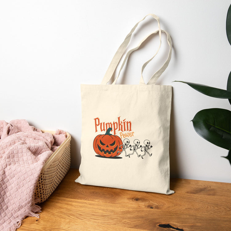 Halloween Pumpkin Canvas Tote Bag – Reusable Eco-Friendly Cotton Shopping Bag – Fall Gift, Trick or Treat Tote for Spooky Season Printify