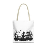 Spooky Silhouette Tote Bag - Halloween Gift, Witchy Style, Eco-Friendly Shopping, Causal Carryall, Gothic Art Design Printify