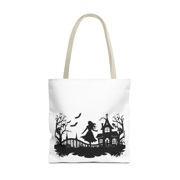 Spooky Silhouette Tote Bag - Halloween Gift, Witchy Style, Eco-Friendly Shopping, Causal Carryall, Gothic Art Design Printify