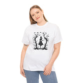 Whimsical Forest Silhouette Tee, Unisex Heavy Cotton T-Shirt, Fall Fashion, Halloween Shirt, Nature Lover Gift Printify