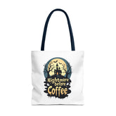 Nightmare Before Coffee Tote Bag, Halloween Tote, Spooky Drink Carrier, Gift for Coffee Lovers, AOP Design Bag Printify