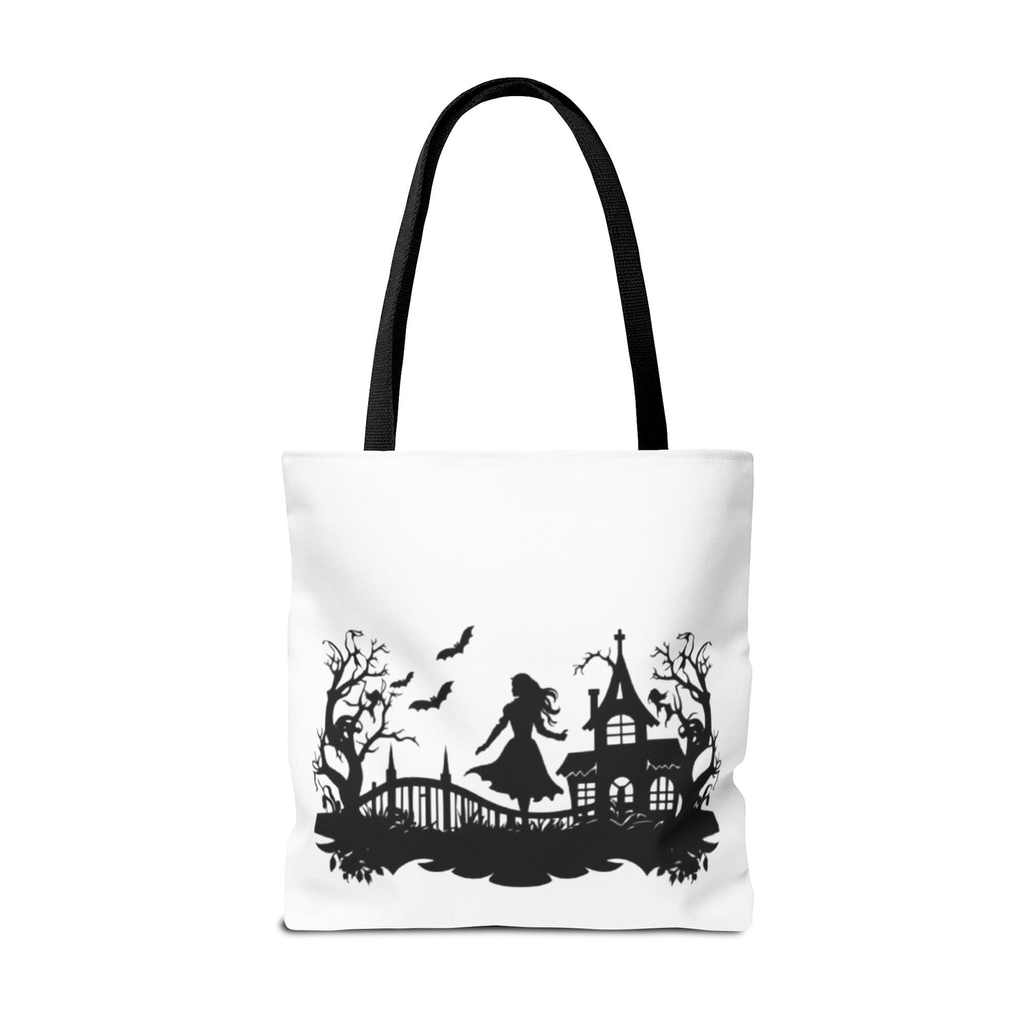 Spooky Silhouette Tote Bag - Halloween Gift, Witchy Style, Eco-Friendly Shopping, Causal Carryall, Gothic Art Design Printify