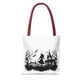 Spooky Silhouette Tote Bag - Halloween Gift, Witchy Style, Eco-Friendly Shopping, Causal Carryall, Gothic Art Design Printify