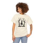 Whimsical Forest Silhouette Tee, Unisex Heavy Cotton T-Shirt, Fall Fashion, Halloween Shirt, Nature Lover Gift Printify