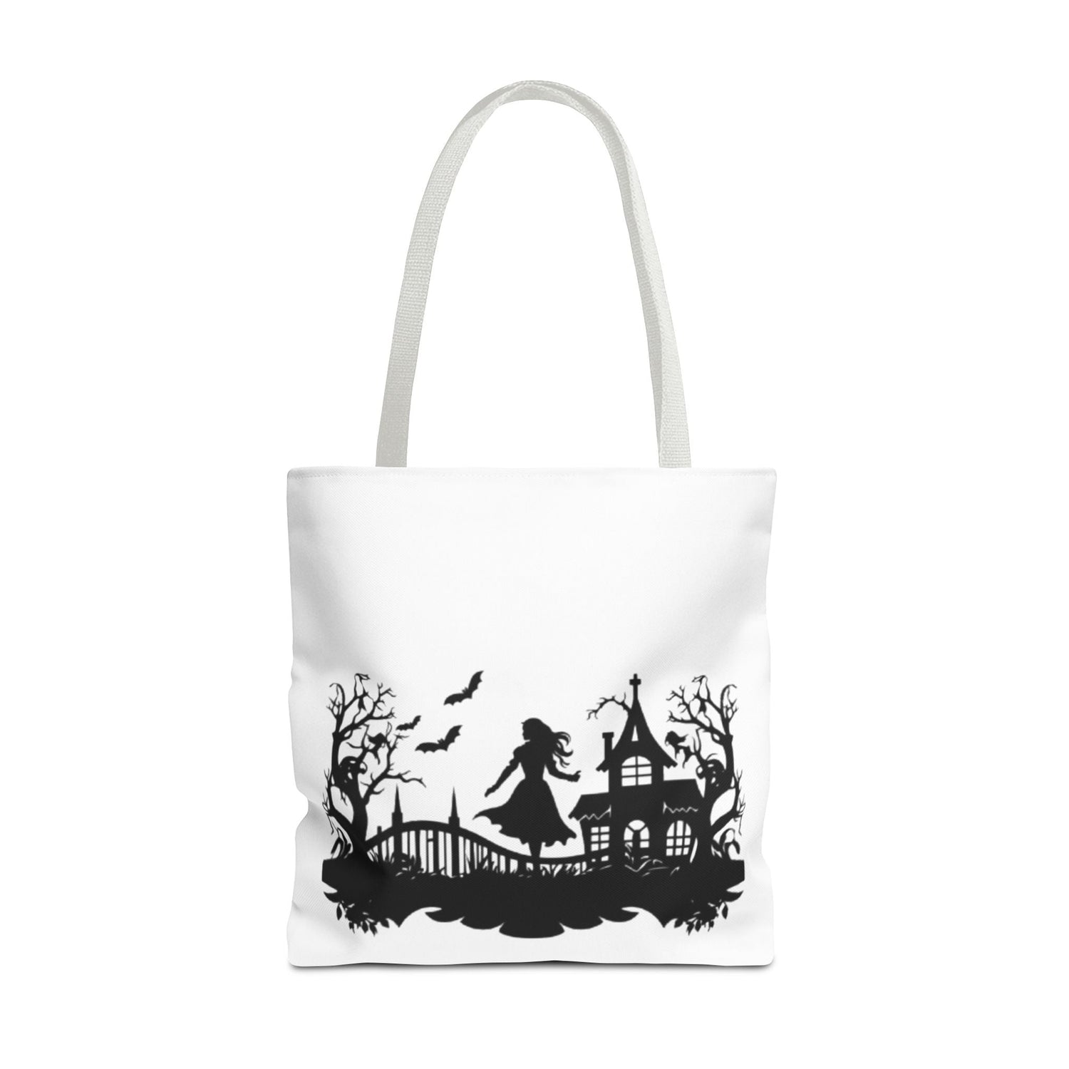 Spooky Silhouette Tote Bag - Halloween Gift, Witchy Style, Eco-Friendly Shopping, Causal Carryall, Gothic Art Design Printify