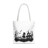 Spooky Silhouette Tote Bag - Halloween Gift, Witchy Style, Eco-Friendly Shopping, Causal Carryall, Gothic Art Design Printify