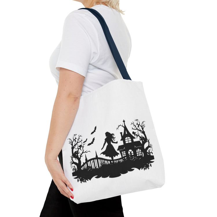 Spooky Silhouette Tote Bag - Halloween Gift, Witchy Style, Eco-Friendly Shopping, Causal Carryall, Gothic Art Design Printify