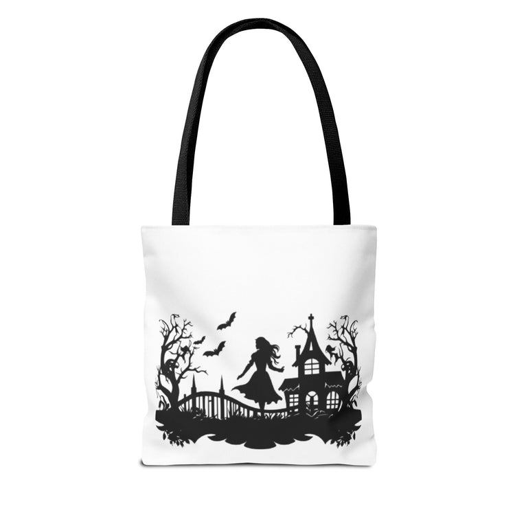 Spooky Silhouette Tote Bag - Halloween Gift, Witchy Style, Eco-Friendly Shopping, Causal Carryall, Gothic Art Design Printify