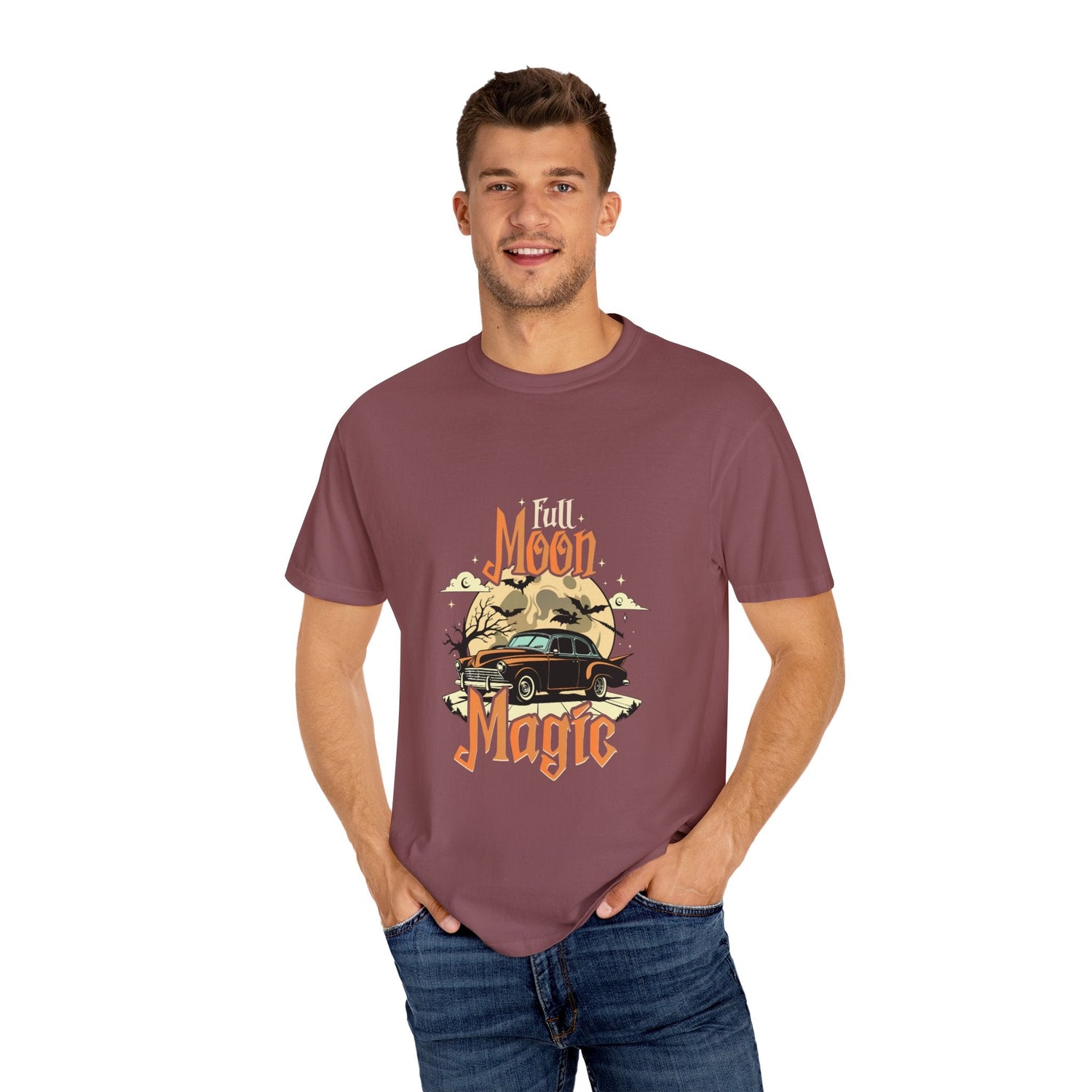 Moon Magic Unisex Garment-Dyed T-shirt, Vintage Car Tee, Astrology Gift, Casual Wear, Moon Lover Apparel, Unisex Soft T-shirt Printify
