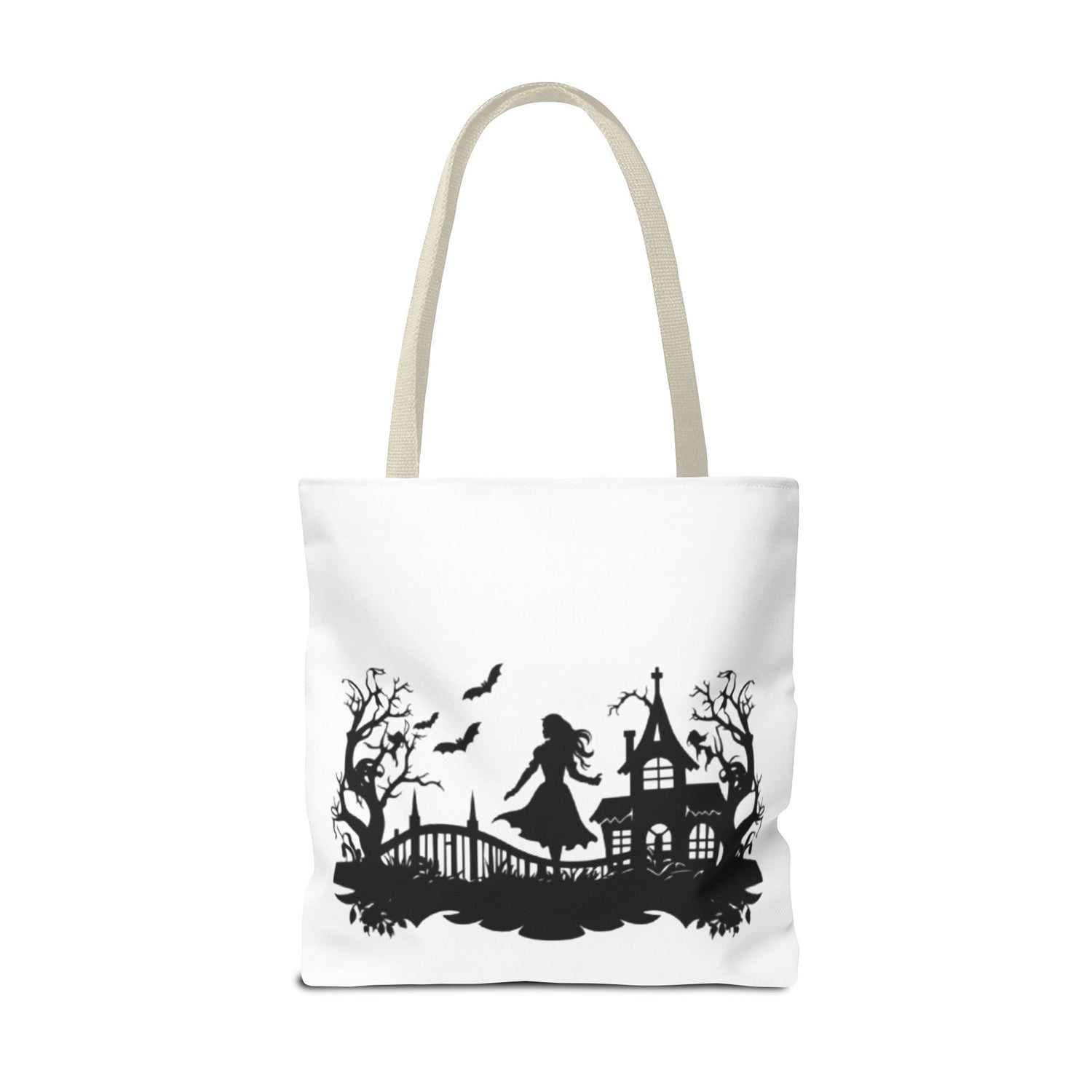 Spooky Silhouette Tote Bag - Halloween Gift, Witchy Style, Eco-Friendly Shopping, Causal Carryall, Gothic Art Design Printify