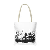 Spooky Silhouette Tote Bag - Halloween Gift, Witchy Style, Eco-Friendly Shopping, Causal Carryall, Gothic Art Design Printify