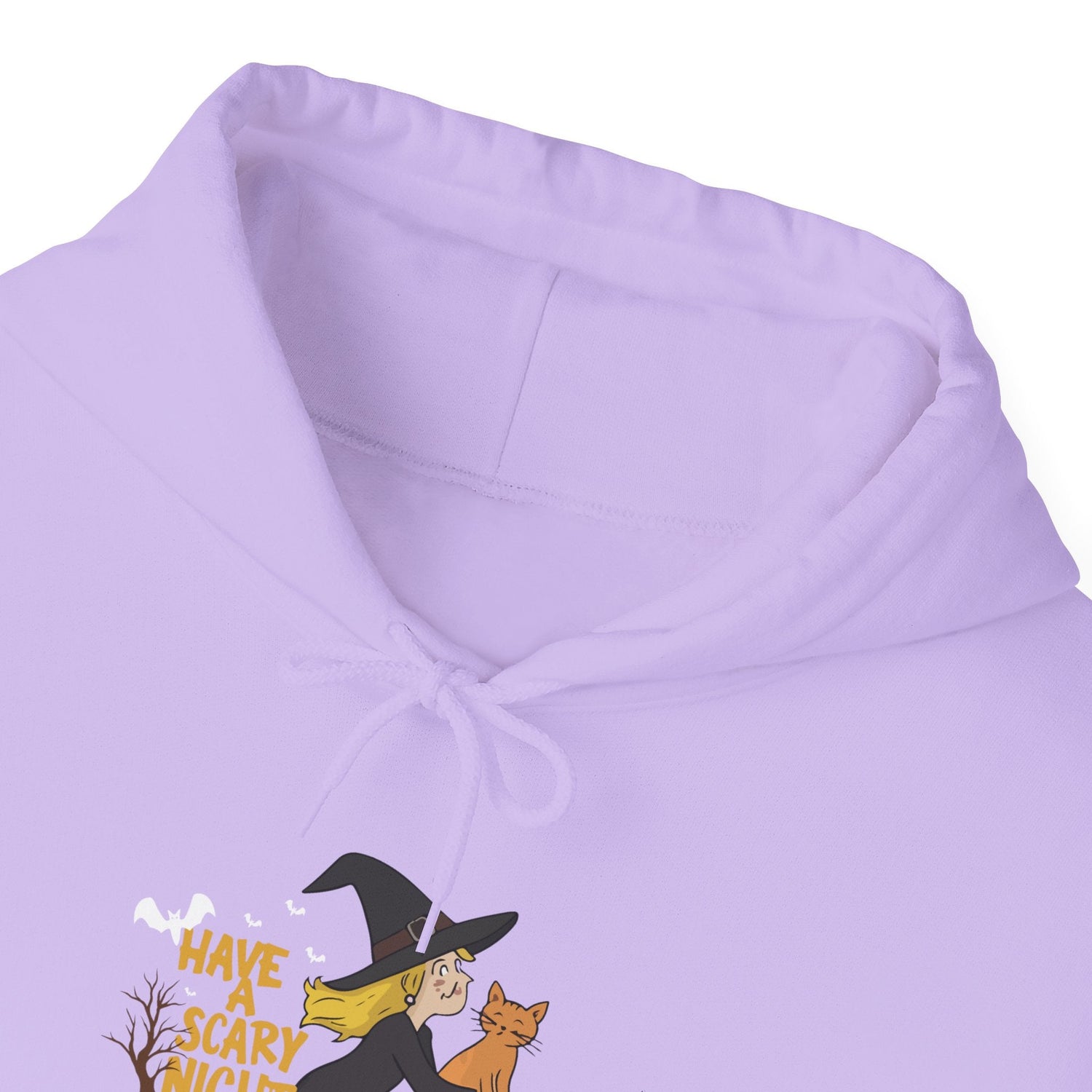 Halloween Witch and Cat Hoodie, Cozy Fall Sweatshirt, Scary Night Apparel, Unisex Ghostly Sweatshirt, Cute Halloween Gift Printify