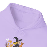 Halloween Witch and Cat Hoodie, Cozy Fall Sweatshirt, Scary Night Apparel, Unisex Ghostly Sweatshirt, Cute Halloween Gift Printify