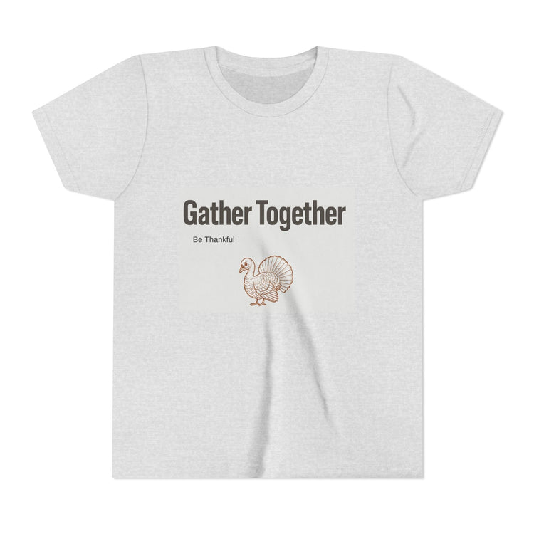 Gather Together Youth Tee - Thankful Thanksgiving Shirt, Kids Holiday T-Shirt, Family Gathering Outfit, Cute Fall Apparel, Youth [...] Printify