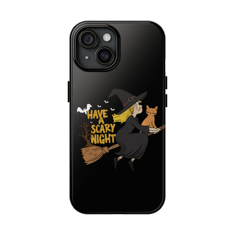 Halloween Phone Case, Tough Phone Cover, Scary Night Case, Witch and Cat Design, Perfect for Fall Printify
